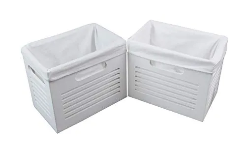 2er Ablagekörbe Aufbewahrungskörbe Regalkorb MDF Holz weiß mit Bezug Handgriffe (2xMHZAK-08WRt-a)