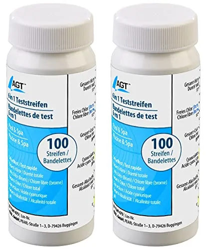 AGT pH-Indikatoren Pool: 200er-Set 6in1-Wasser-Teststreifen, testet 6 Parameter (Indikatorpapier Pool, Testpapiere, Wasserhärte)