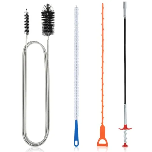 Cozary 4 Stück Abflussreiniger Spirale, Doppelkopf-Rohrreinigungsbürste Edelstahl-Kanalreiniger, mit Rohrreiniger Abflussbürste und Flexible, Abfluss Bürste, für den Abfluss in Küche und Dusche