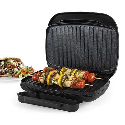 Petra PT4366MBLKVDE Antihaft Gesundheitsgrill - Panini Press mit abnehmbarer Tropfschale, Smartstone-beschichteten Grillplatten, kein Öl erforderlich, vielseitiges Kochen von Gemüse, Fleisch, Spießen