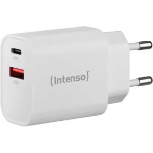 Intenso USB-Ladegerät Power Adapter W30AC, 30 Watt, 1x USB-C und 1x USB-A, 2 Ports, Schnellladegerät, weiß