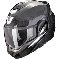 Scorpion Exo-Tech Evo Carbon Rover Klapphelm - Schwarz-Weiß, Größe XS - Motorradhelm mit P/J Homologation und SpeedView™ Sonnenblende für sofortige Augenentlastung bei wechselnden Lichtverhältnissen.