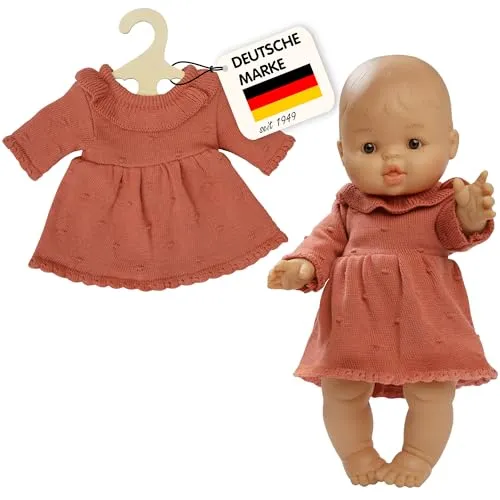 Heless 1490 - Puppenkleidung aus 100 % Bio-Baumwolle, warmes Strickkleid in Pfirsich für Puppen und Kuscheltiere 28