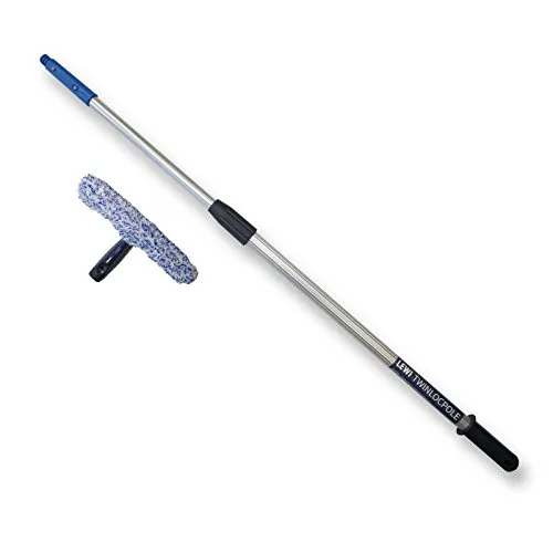 Kombi – Set Teleskopstange + Fenstereinwascher (25 cm) von LEWI | Einwascher für kleine Fenster & Ecken + Stange für höher gelegene Stellen | inkl. Gratisprobe Glasreiniger | Hand - Fensterwischer