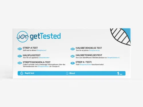 GetTested International AB Unverträglichkeitstest Streptokokken-A Schnelltest – Rachenabstrich, 1 Messparameter, Testkit, 1-tlg., Strep-A Rachenabstrich-Test, Strep-A-Rachenabstrich-Test