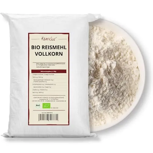 Kamelur Bio Reismehl (25kg) perfekt für Instant Rice Pudding - Vollkorn Bio Reis Mehl als Grundlage für Reispudding