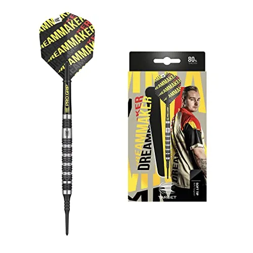 Target Darts Unisex-Adult Dimitri-Van den Bergh Dream Maker 80% Wolfram Softdarts-Set Dartpfeile, Schwarz, Gelb and Roter, 18G