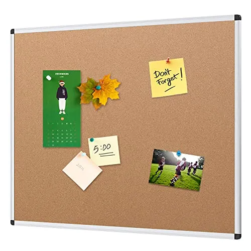VIZ-PRO Korktafel 120 x 90 cm, Pinnwand mit Aluminiumrahmen, Wandmontage