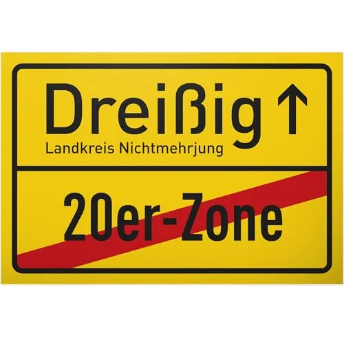 DankeDir! Dreißig 20er Zone Schild - Wand- & Türschilder: Lustiges Schild zum 30. Geburtstag als witzige Deko und Überraschung für Männer und Frauen, perfekt für Partys und Fotoboxen.