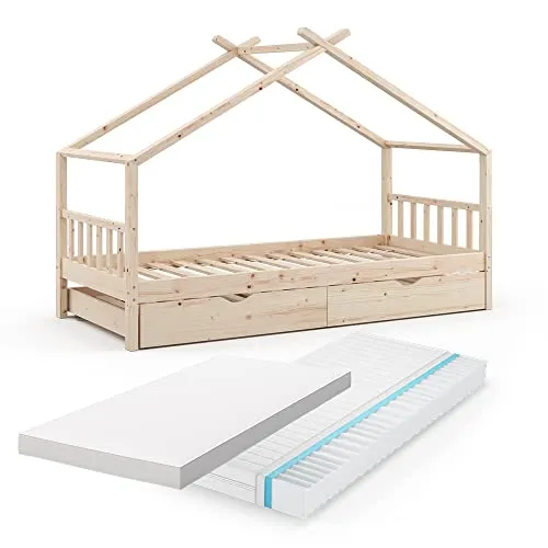 VitaliSpa Kinderbett Hausbett 90x200 - Betten aus 100 % Massivholz, ideal für kreative Kinderzimmergestaltungen und bietet langlebigen Komfort.