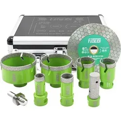 Diamantbohrer M14 20-75mm für Fliesen, Keramik, Marmor und Granit - Professionelles 9-teiliges Diamantbohrer-Set für präzises Bohren in Fliesen und Naturstein. Die vakuumgelötete Technologie sorgt für hohe Effizienz und Langlebigkeit. Inklusive praktischer Transportbox für sicheren Aufbewahrung.