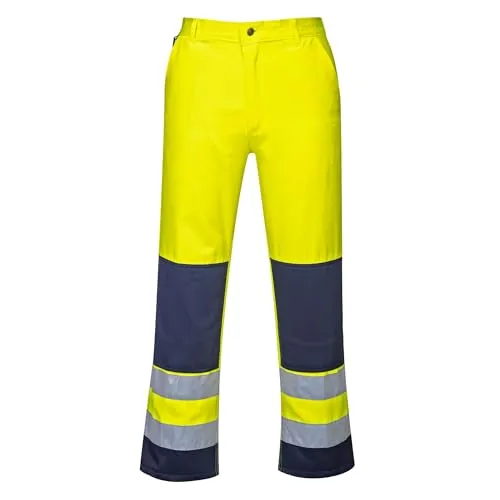 Portwest Warnschutzbundhose Sevilla, Größe S, Gelb/Marine - Robuste Warnschutzbundhose mit elastischem Bund und praktischen Taschen. Ideal für berufliche Einsätze, gefertigt aus strapazierfähigem Gewebe für hohen Tragekomfort.