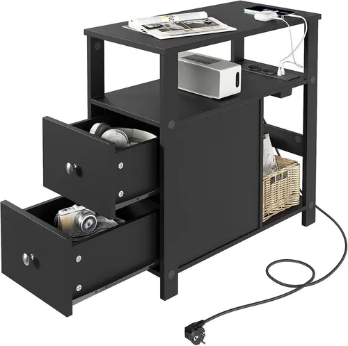 Woltu Beistelltisch mit Ladestation, 60x60x30 cm in schwarz von WOLTU