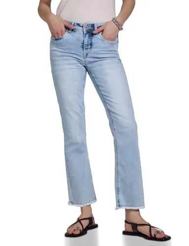 Street One Studio Damen F379079 Flared Jeans, Bleach Wash, 33W / 28L - Stylische Flared Jeans im Bleach Look, perfekt für einen trendigen Auftritt. Bequem durch Baumwollmix mit Stretchanteil.