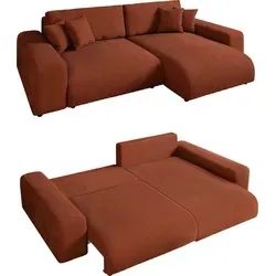 luma-home Ecksofa 21004 mit Schlaffunktion - Ecksofa mit Schlaffunktion und Bettkasten, trendigem Cord-Bezug in Terracotta und flexibler Ottomane - ideal für Wohn- und Gästezimmer!