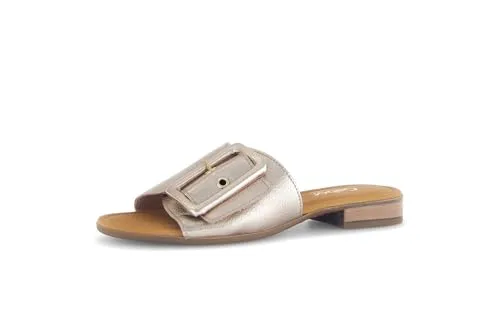 Gabor Pantolette beige 40,5 EU (7 UK) - Elegante Pantoletten in Größe 40,5 aus hochwertigem Glattleder mit komfortablem Klettverschluss, ideal für stilvolle Freizeitlooks.