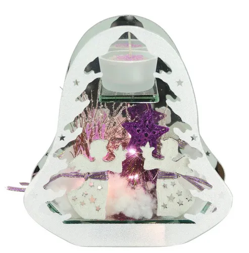 I.GE.A. Teelichthalter Deko-Objekt mit LED Licht und Teelichtkerze (1 St), Mit Tanne Engel Stern Kunstschnee Weihnachtsdeko Geschenk