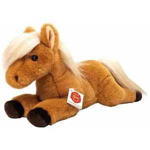 Teddy-HERMANN Plüsch Pferd liegend braun 34cm - Bauernhof Spielzeug, weiches Plüschpferd für kuschelige Abenteuer und zum Spielen für Kinder.