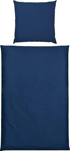 Erwin Müller Bettwäsche, Bettgarnitur Mako-Satin Landshut, 100% Baumwolle - seidiger Glanz, mit praktischem Reißverschluss - dunkelblau Größe 80x80 cm / 135x200 cm
