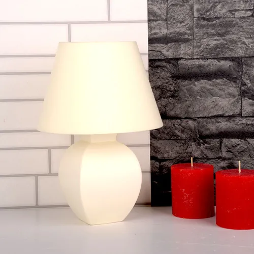 Tischleuchte Keramik Vierkant Rund Schirm Leinen Cotton Creme 8050