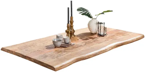 SIT Tischplatte, beige (natur) - Massivholz mit Baumkante - Esstische, hochwertige Tischplatte aus massivem Mango-Holz mit natürlicher Baumkante, pflegeleicht und ideal für individuelle Einrichtung.