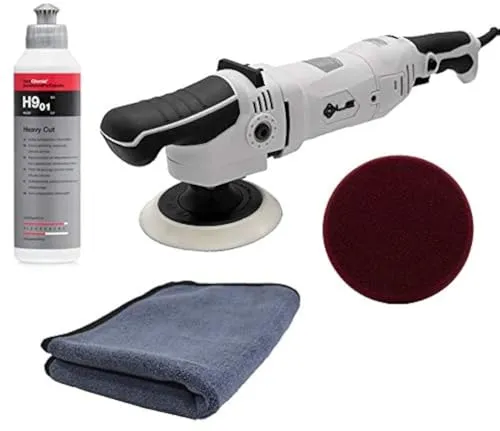 ADVANTUSE Poliermaschinen Set Liquid Elements Terminator V2 Set Rotations-Poliermaschine 125mm Polierschwamm + 250ml Koch Chemie H9.02 Schleif Politur (Heavy Cut)