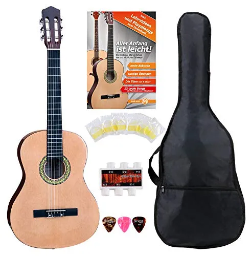 Classic Cantabile AS-861 Konzertgitarre 7/8 Starter-Set - Gitarren Starter-Set für Einsteiger, 7/8 Größe ideal für Kinder von 10-13 Jahren, inkl. Tasche, Ersatzsaiten, Schule und Zubehör.