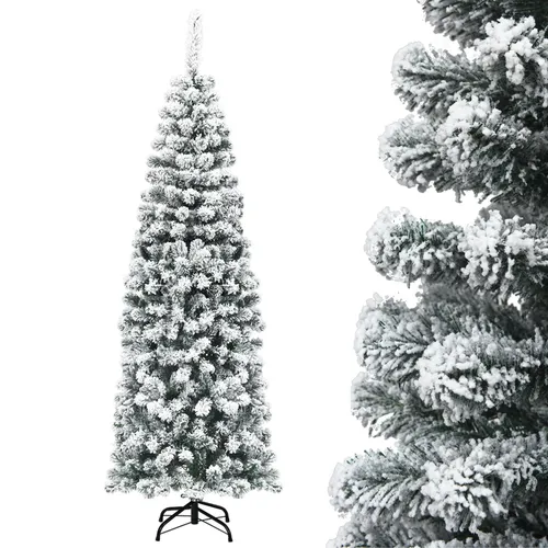 COSTWAY 180cm Bleistift Weihnachtsbaum mit Schnee - Künstlicher Tannenbaum mit 500 schneebedeckten PVC-Nadeln, platzsparendem Design und stabilem Metallständer. Ideal für kleine Räume und sorgt für eine festliche Atmosphäre.