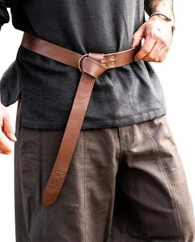Leonardo Carbone® Unisex Wikinger Ringgürtel mit Thors Hammer-Prägung Vali - Ledergürtel Herren, Mittelalter Kleidung, Gürtel Damen, LARP, Karneval, Cosplay, Hobbit Kostüm - 100% Echtleder Braun