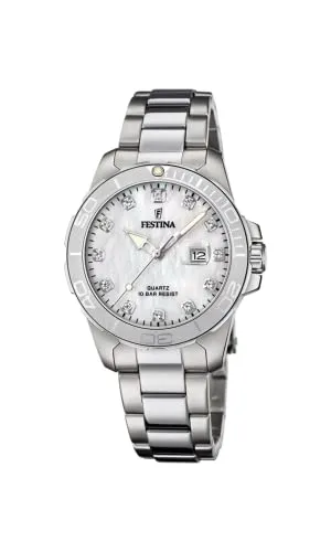 Festina F20503/1 Damen Armbanduhr - Boyfriend Kollektion - Elegante Armbanduhr für Damen aus Edelstahl mit perlmuttfarbenem Zifferblatt und funkelnden Kristallen. Wasserdicht bis 10 bar, ideal für den täglichen Gebrauch.