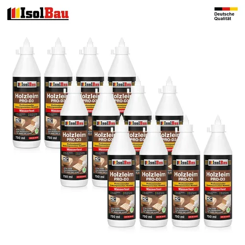 Holzleim D3 Weißleim Wasserfest 12x 750 ml | 860 g Leim Holzkleber Innen & Außen