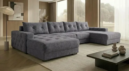 A&J MöbelLand Ecksofa Dunkelgrau 320x185 cm mit Schlaffunktion