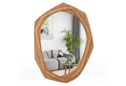 Dekorativer Wandspiegel aus Holz in beige von Costway