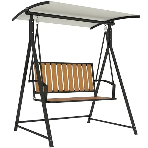 Outsunny Hollywoodschaukel 2-Sitzer mit verstellbarem Sonnendach - Hollywoodschaukel für Garten und Terrasse, wetterfest und mit Schaukelfunktion für entspannte Stunden im Freien.