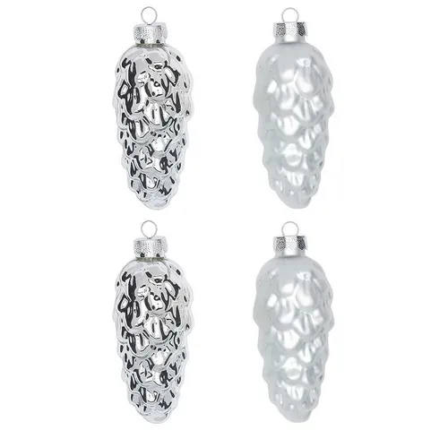 MAGIC by Inge Christbaumschmuck, Christbaumschmuck Zapfen 9cm Glas 4 Stück - Frosty Silber