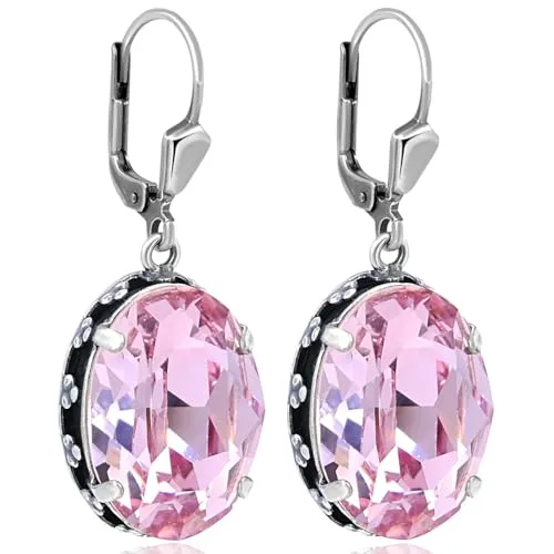 Ohrringe Silber Rosa Jugendstil Kristalle Kristalle aus Österreich Ohrhänger Silber NOBEL SCHMUCK