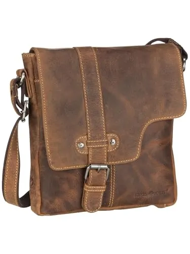Greenburry Vintage Umhängetasche Braun 22x4x24cm - Stilvolle Messenger-Bag im Used-Look mit praktischem Reißverschluss-Hauptfach, zahlreichen Fächern für Smartphone, Tablet und mehr. Ideal für den Alltag.