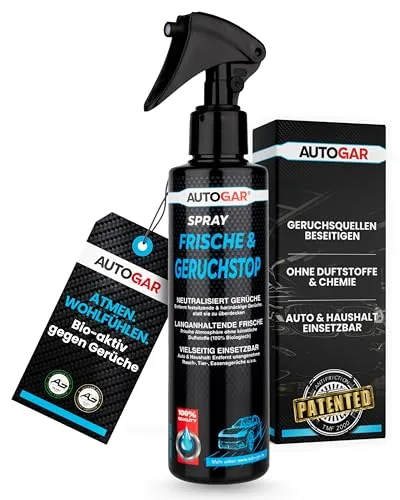 AUTOGAR® Frische & Geruchstop Spray 250 ml – Enzymatischer Geruchsneutralisierer für Auto & Haushalt – Entfernt Tier-, Rauch- & Schweißgeruch zuverlässig – Ohne Duftstoffe