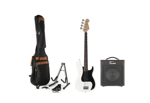 E Bass Anfänger Set J & D PB WH + Gaia - Komplettes E-Bass Set mit J & D E-Bass und Gaia Verstärker, ideal für Einsteiger. Inklusive Zubehör wie Gigbag, Stimmgerät und mehr für den perfekten Start.