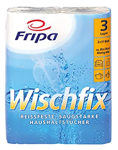 Fripa Küchenrolle Wischfix 3-lagig hochweiß Tissue 2 Rollen à 51 Blatt