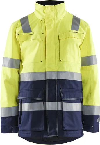 Blakläder Multinorm Winterparka 4467 - High Vis Gelb/Marineblau - Funktionsjacken - Flammenhemmender Winterparka mit optimaler Passform, wasserabweisend und zertifiziert nach EN-Normen für höchste Sicherheit bei kalten Arbeitsbedingungen.