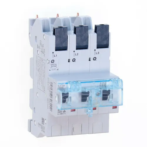 Hager HTS325E SLS-Schalter 3P E-25A - 3-poliger SLS-Schalter für Sammelschienen, 25A, ideal für sichere Elektroinstallationen mit Multifunktionsverschluss für zusätzlichen Schutz.
