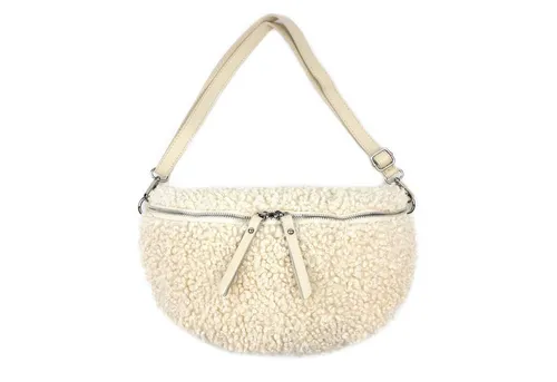 ITALYSHOP24 Bauchtasche Damen Teddyfell Plüsch Hüfttasche CrossBody Leder, als Schultertasche, Gürteltasche, Umhängetasche tragbar