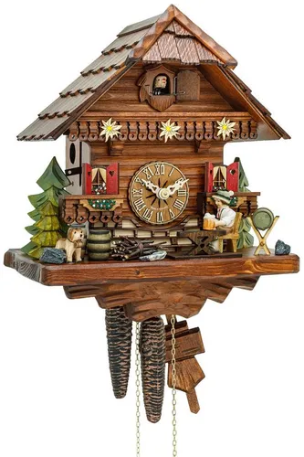 Hekas Original Schwarzwälder Kuckucksuhr - Mechanische 1-Tag Kuckucksuhr mit Rechenschlagwerk. Abstellbarer Kuckuckruf und beweglicher Biertrinker. Handgefertigt aus massivem Lindenholz, ideal für traditionelles Ambiente.