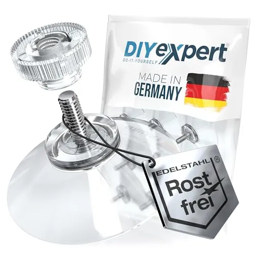 DIYexpert Saugnapf mit Gewinde aus Edelstahl | Made in Germany | [Ø 50 mm] [4 Stück] | Hochwertige Saugnäpfe für Camping und Auto | Ideal als Saugnapf Haken und Saugheber