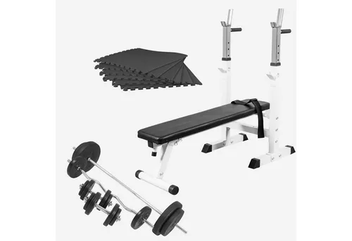 GORILLA SPORTS Hantelbank mit Ablage und Hantelset 100kg - Hantelbänke Komplettset mit Dip-Station und klappbarem Design für platzsparendes Training. Ideal für effektiven Kraft- und Muskelaufbau bei maximaler Belastbarkeit von 200 kg.