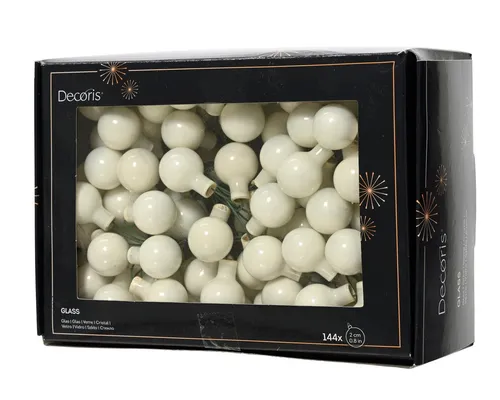 Kaemingk Weihnachtsbaumkugel, Weihnachtskugeln am Draht 2cm Glas 144 Stück - Wollweiß glänzend