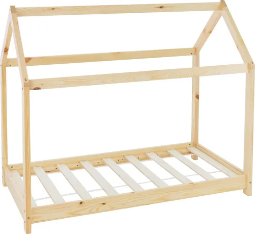 ML-Design Kinderbett 70x140 cm mit Dach - Betten - Stabiles Hausbett aus massivem Kiefernholz, ideal für Mädchen und Jungen, fördert kreatives Dekorieren und bietet einen sicheren Schlafplatz.
