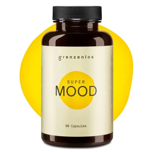 grenzenlos® Super Mood – pflanzliche Kapseln – 7 Inhaltsstoffe mit u.a. Ashwagandha & Maca (90 hochdosierte Kapseln)
