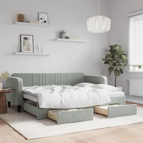 vidaXL Ausziehbares Tagesbett mit Schubladen, 80x200cm - Vielseitiges Gästebett und Sofa in einem, ideal für Schlafzimmer und Wohnzimmer. Mit weichem Samt und Stauraum durch zwei Schubladen bietet es Komfort und Platzersparnis.